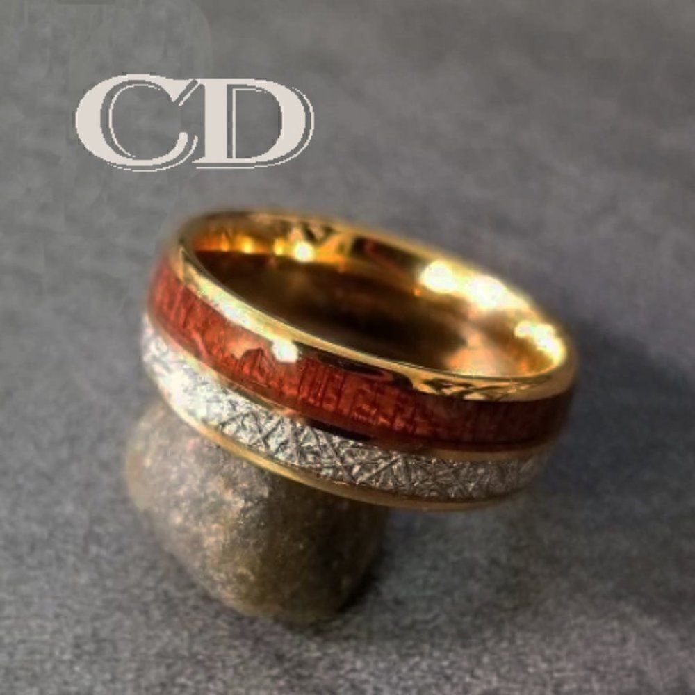 Men's Gold Meteor and Koa Wood Tungsten Wedding Ring - Wedding Ring For Him